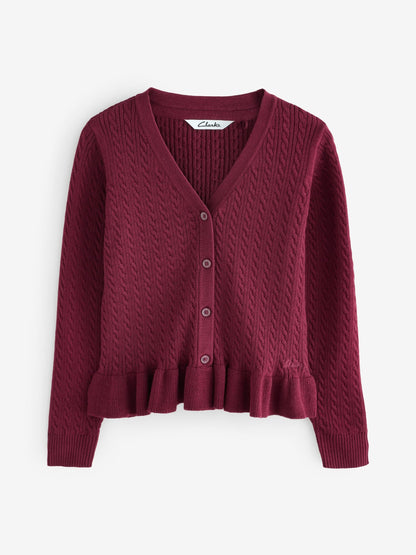 Dsiney Kidz - Clarks Burgundy Red Cable Knit Frill School Cardigan image 10