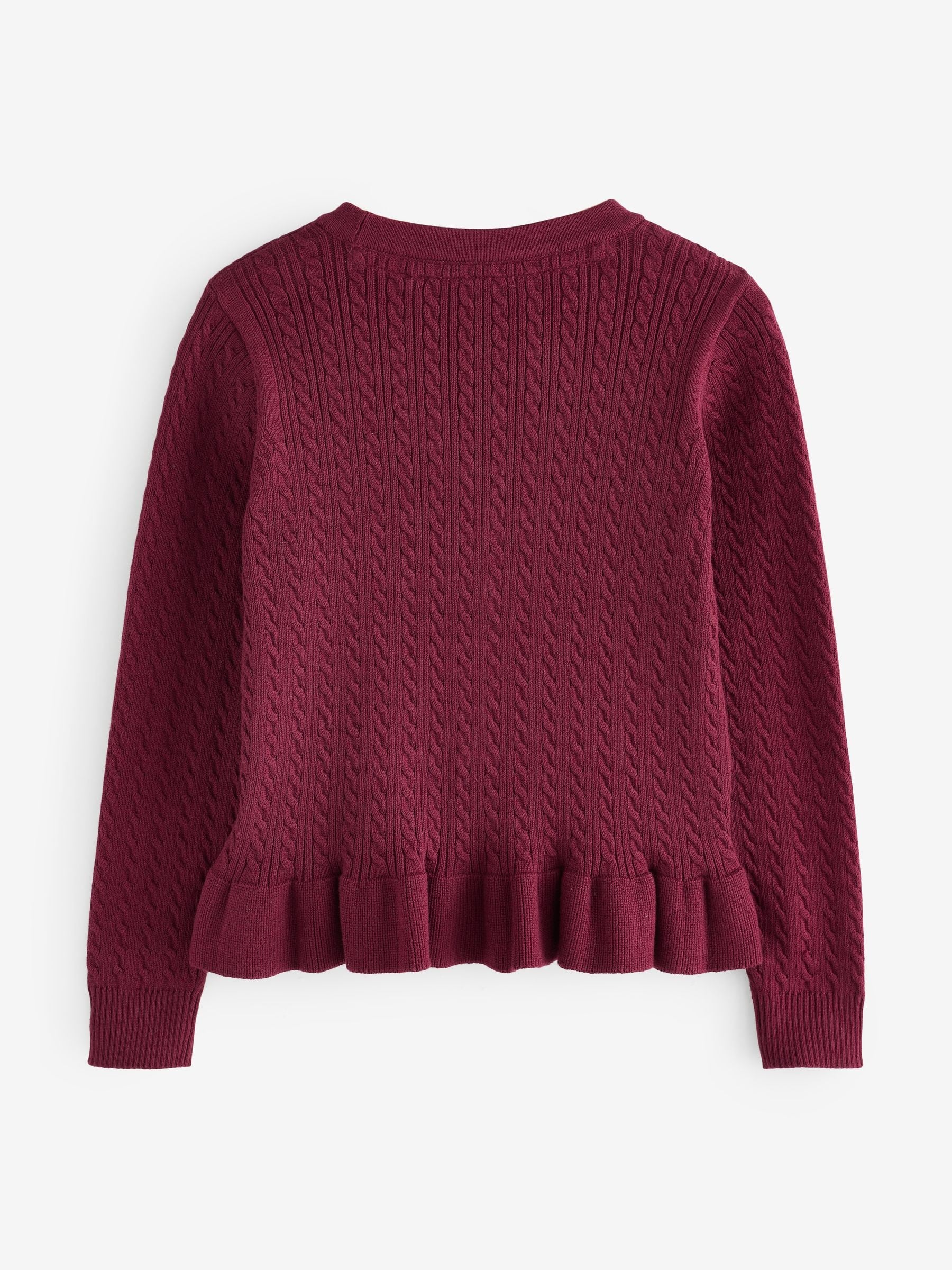 Dsiney Kidz - Clarks Burgundy Red Cable Knit Frill School Cardigan image 11