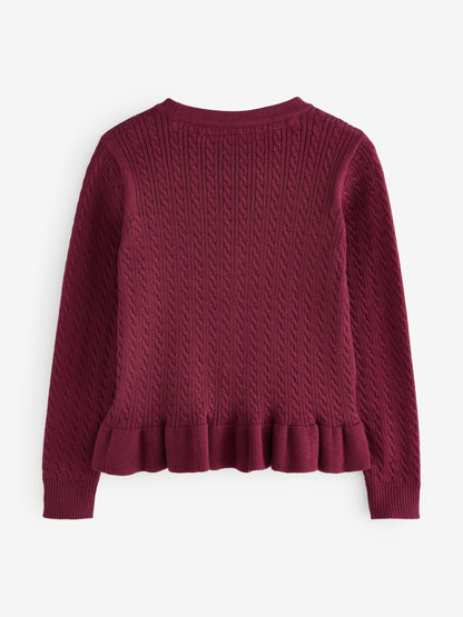 Dsiney Kidz - Clarks Burgundy Red Cable Knit Frill School Cardigan image 11