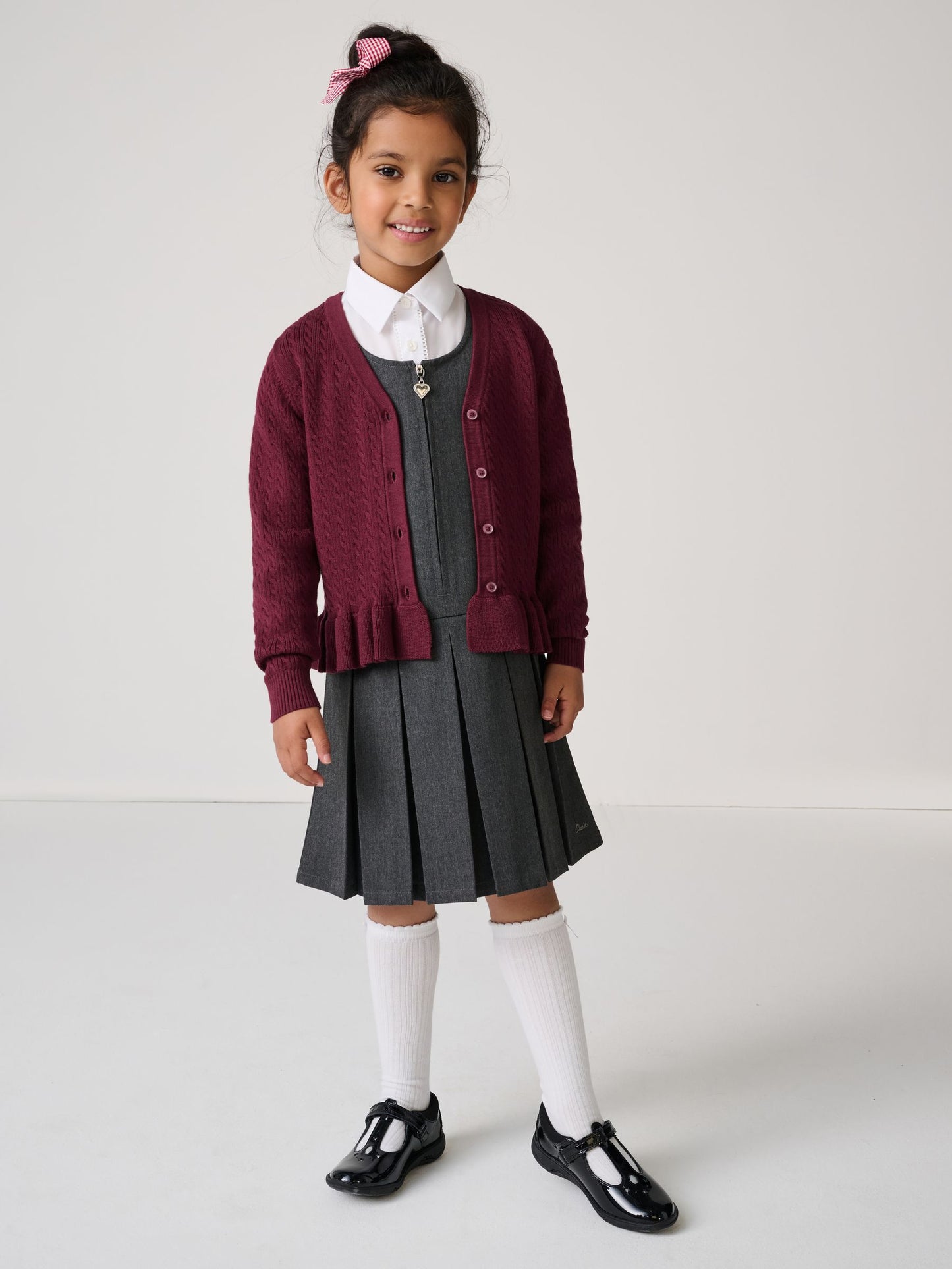 Dsiney Kidz - Clarks Burgundy Red Cable Knit Frill School Cardigan image 3