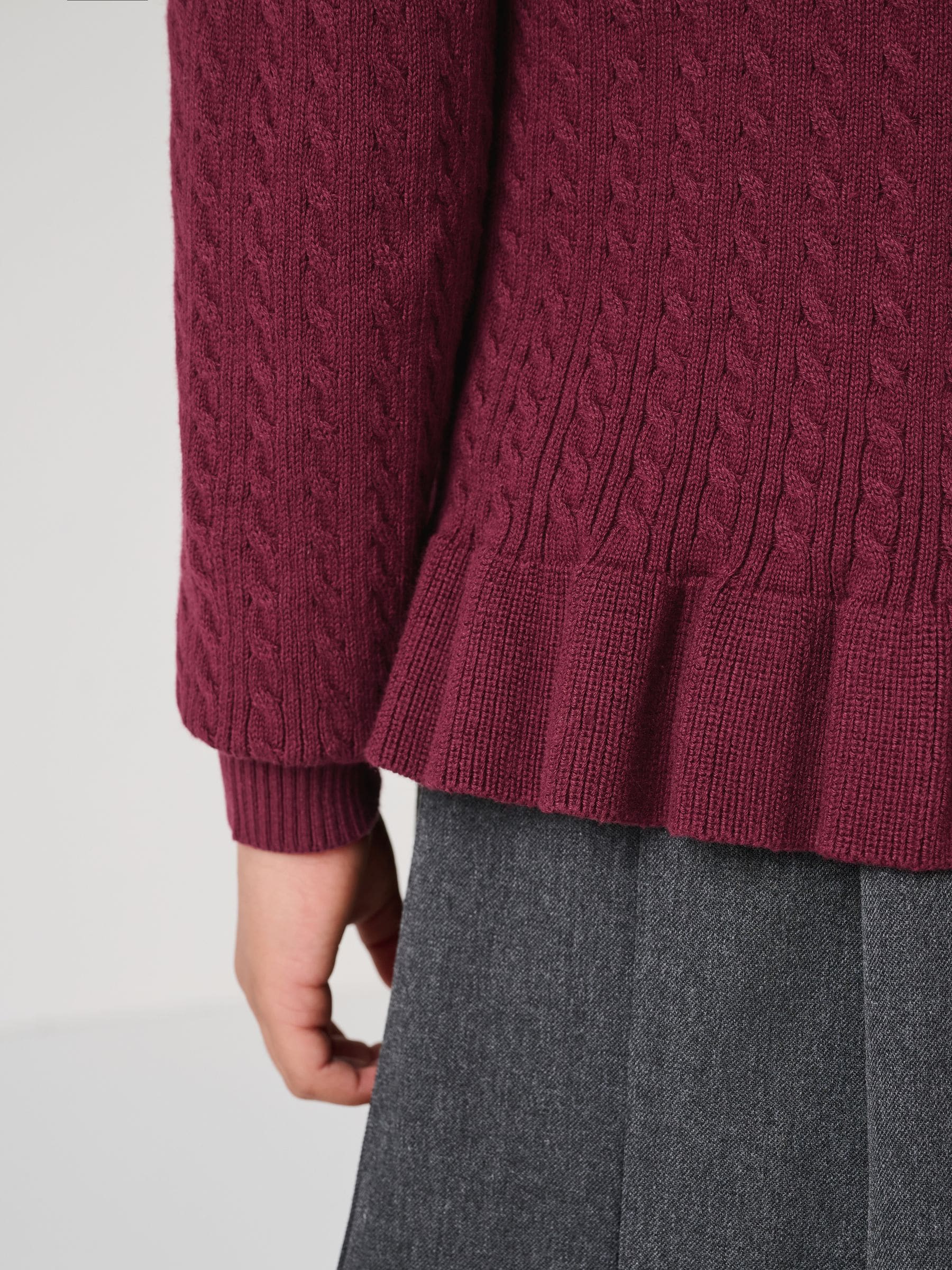 Dsiney Kidz - Clarks Burgundy Red Cable Knit Frill School Cardigan image 6