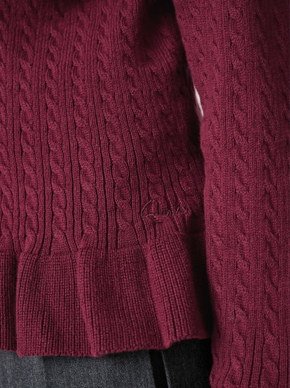 Dsiney Kidz - Clarks Burgundy Red Cable Knit Frill School Cardigan image 7
