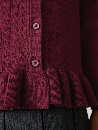 Dsiney Kidz - Clarks Burgundy Red Cable Knit Frill School Cardigan image 9