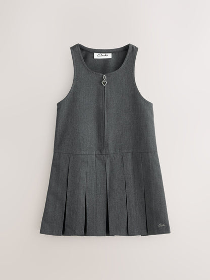 Clarks Grey Girls Zip Front Pleated School Pinafores Dresses 2 Pack image 3