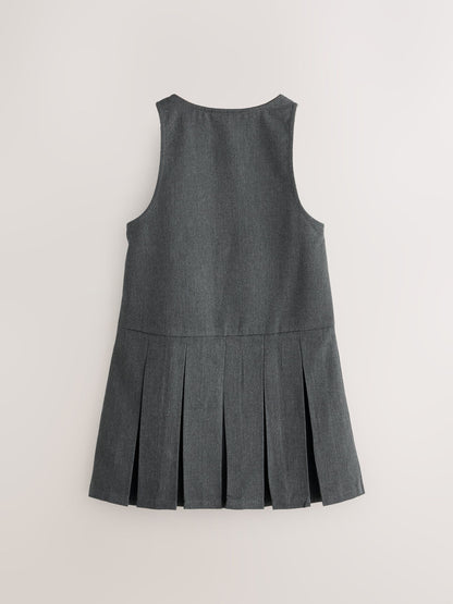 Clarks Grey Girls Zip Front Pleated School Pinafores Dresses 2 Pack image 4