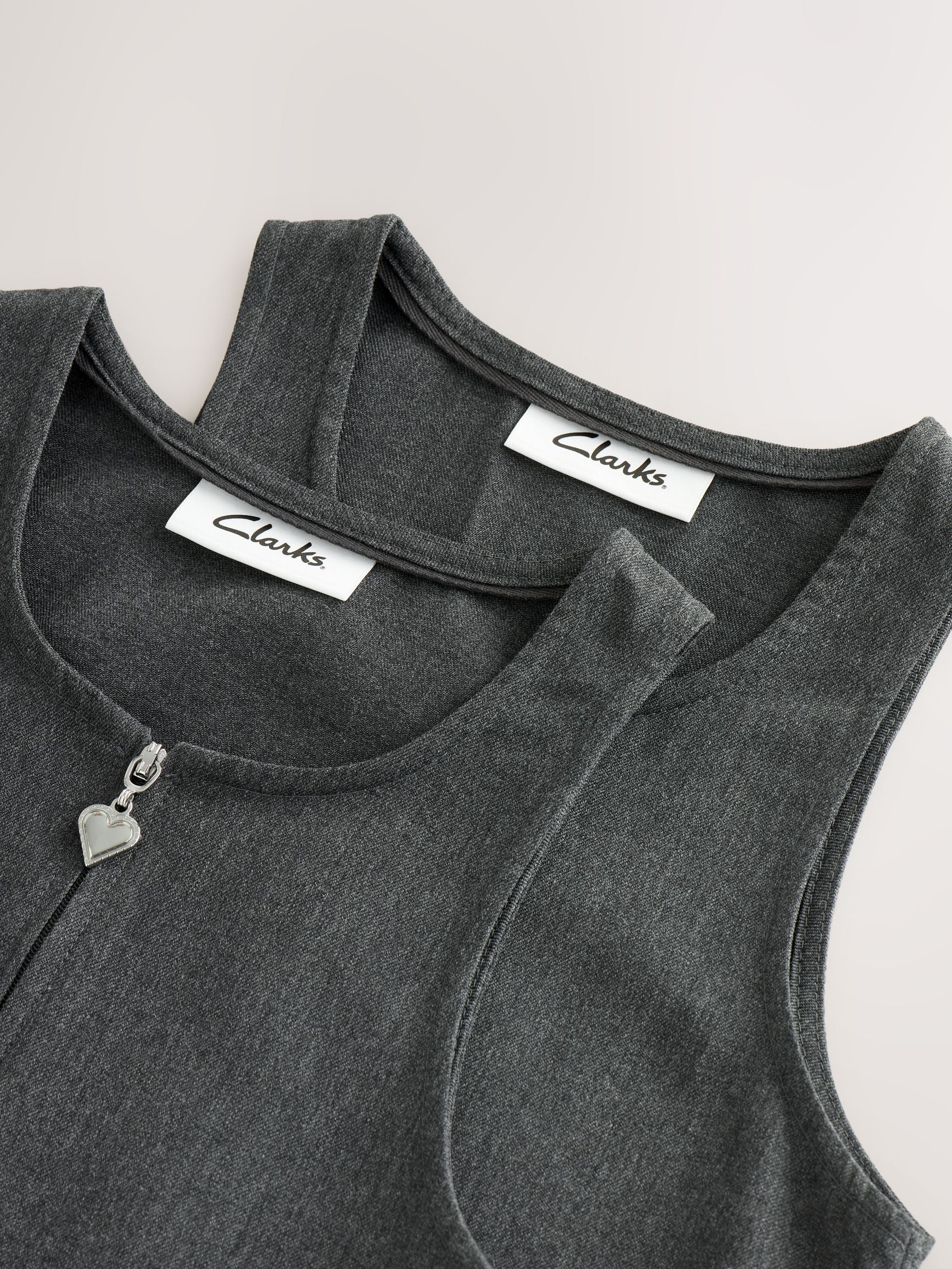 Clarks Grey Girls Zip Front Pleated School Pinafores Dresses 2 Pack image 5