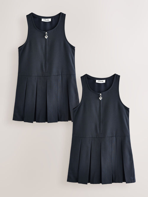 Dsiney Kidz - Clarks Navy Girls Zip Front Pleated School Pinafores Dresses 2 Pack image 1