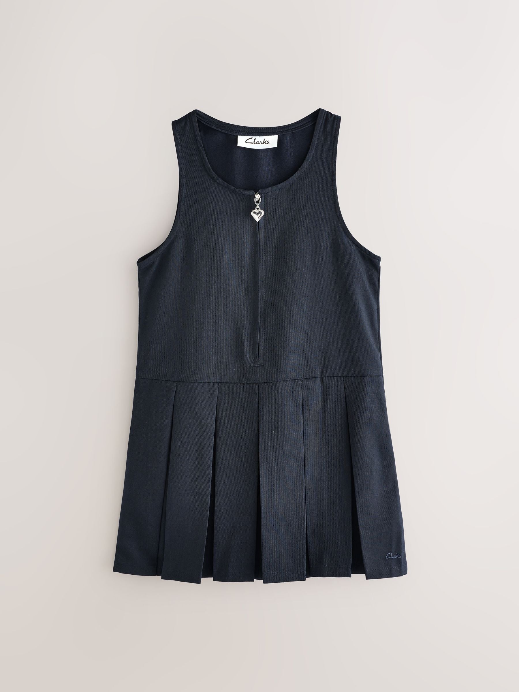 Clarks Navy Girls Zip Front Pleated School Pinafores Dresses 2 Pack image 2