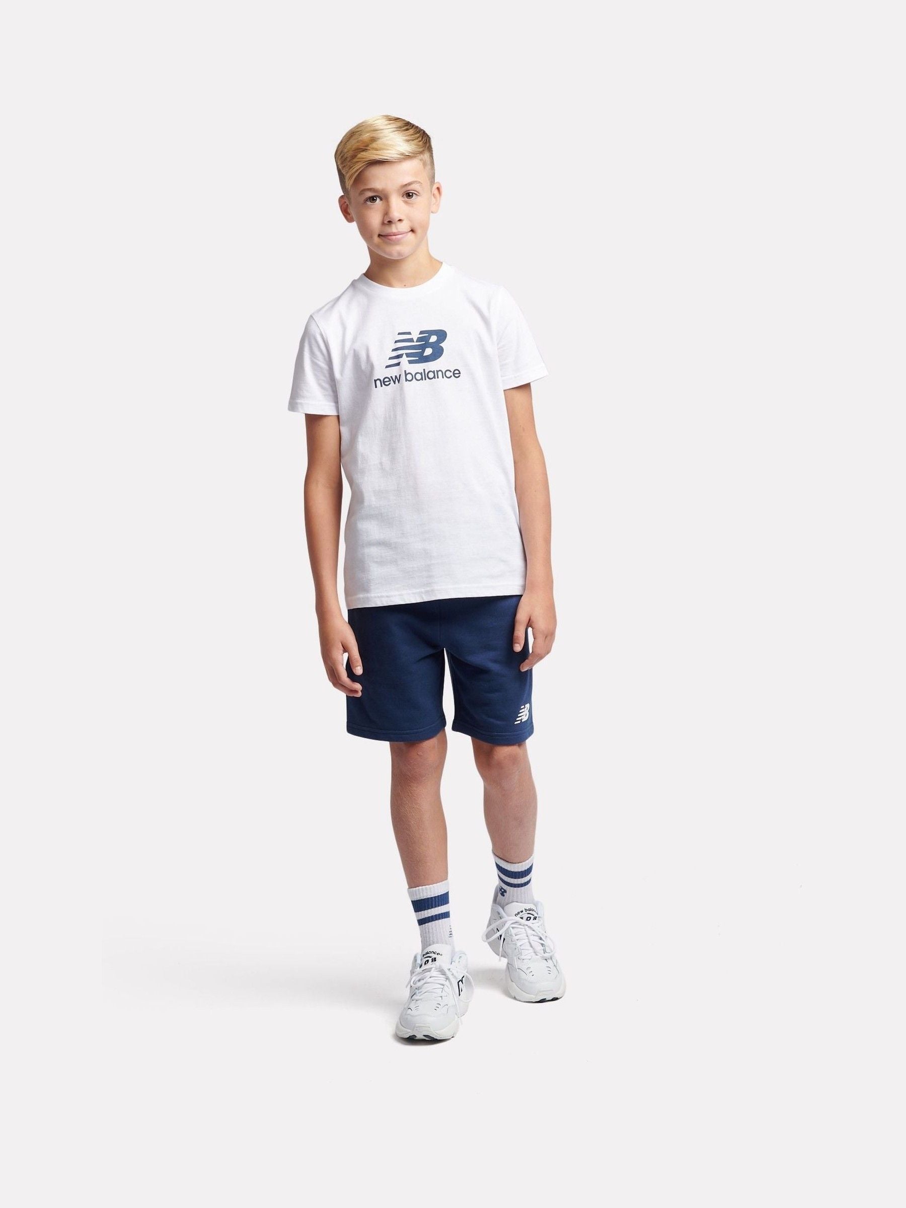 Dsiney Kidz - New Balance Blue Navy French Terry Stacked Logo Cotton Shorts image 5