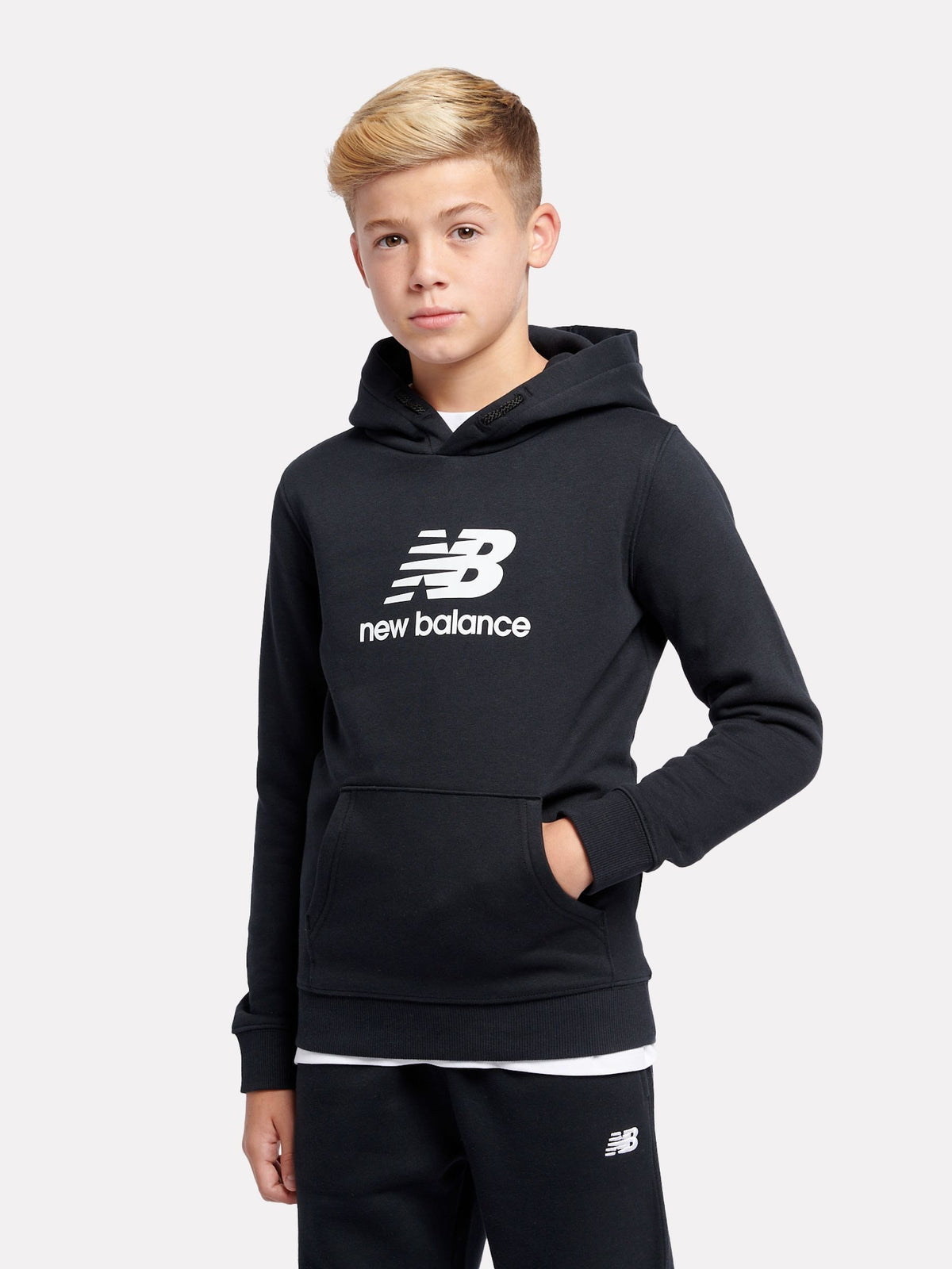 Dsiney Kidz - New Balance Black French Terry Stacked Logo Cotton Hoodie image 1