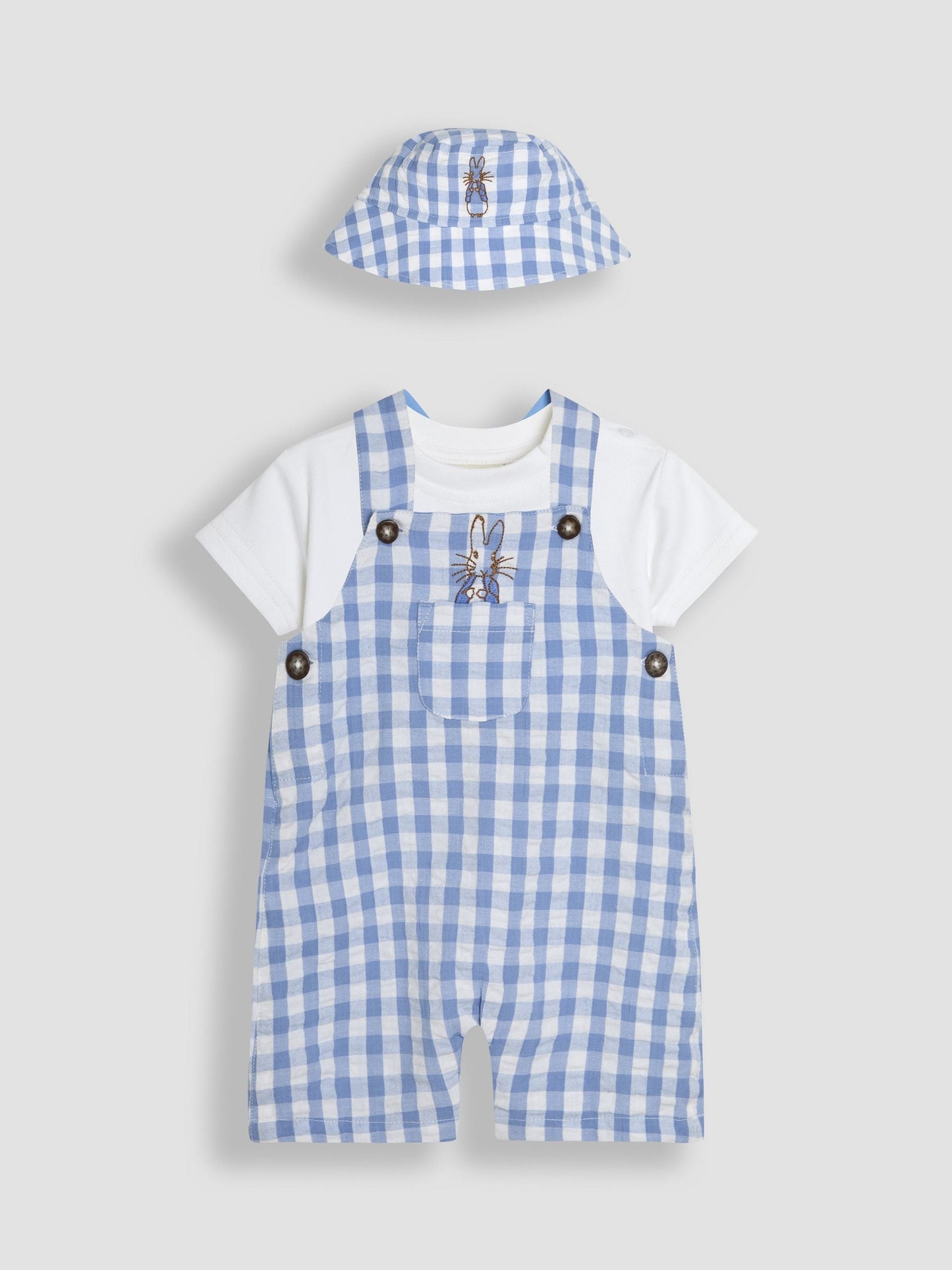 JoJo Maman Bébé Blue 3-Piece Peter Rabbit™ Gingham Dungarees & Body Set image 1