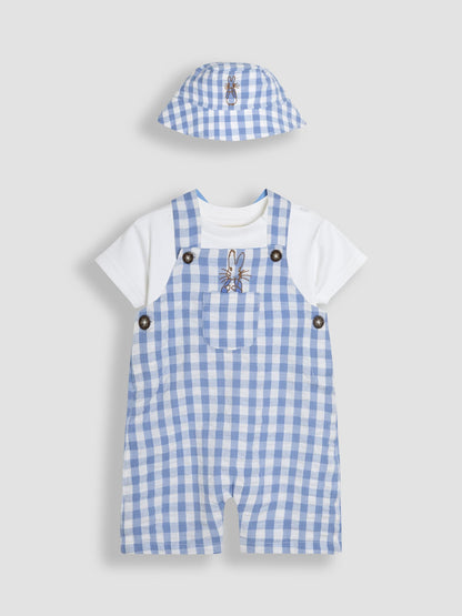 JoJo Maman Bébé Blue 3-Piece Peter Rabbit™ Gingham Dungarees & Body Set image 1