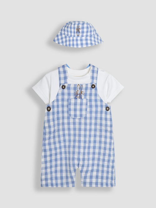 JoJo Maman Bébé Blue 3-Piece Peter Rabbit™ Gingham Dungarees & Body Set image 1