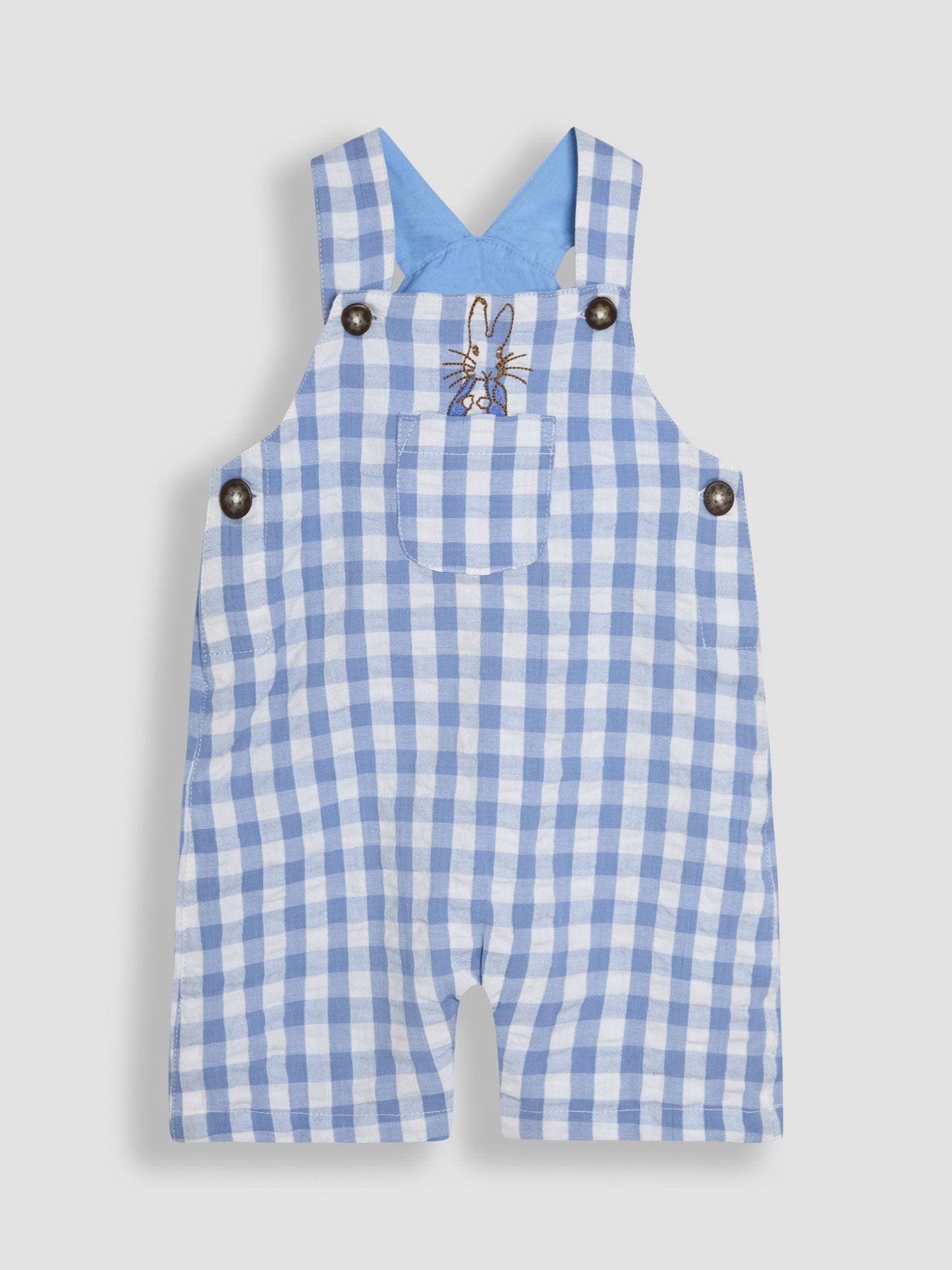 JoJo Maman Bébé Blue 3-Piece Peter Rabbit™ Gingham Dungarees & Body Set image 2