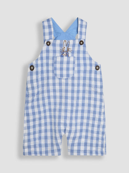 JoJo Maman Bébé Blue 3-Piece Peter Rabbit™ Gingham Dungarees & Body Set image 2