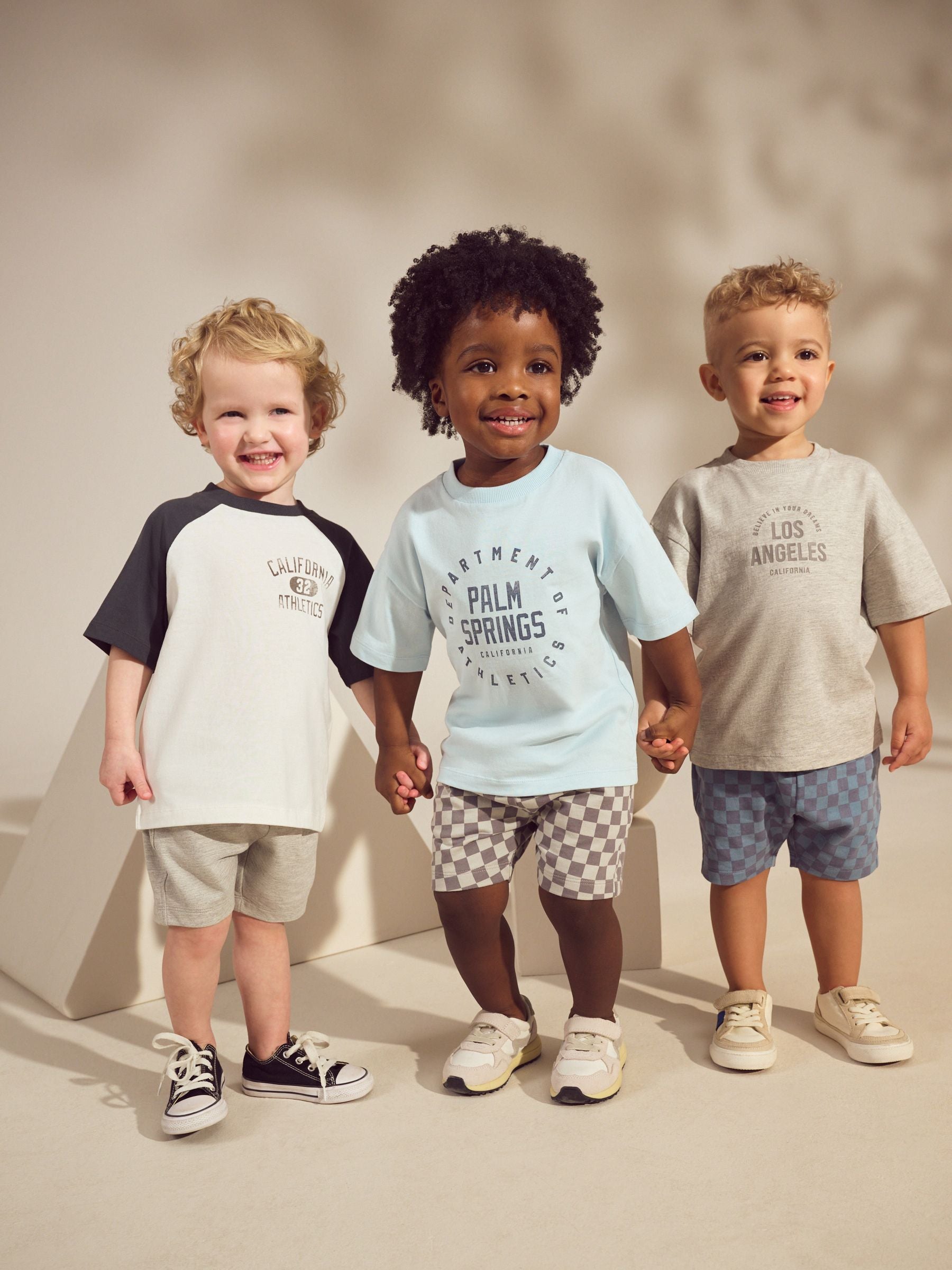 Blue/Grey Short Sleeve T-Shirts & Shorts Set 3 Pack (3mths-7yrs) image 1