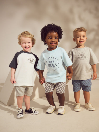 Blue/Grey Short Sleeve T-Shirts & Shorts Set 3 Pack (3mths-7yrs) image 1
