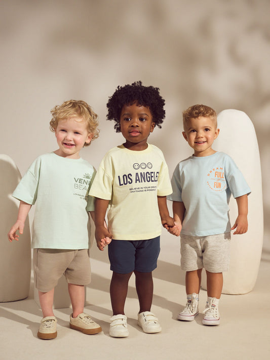 Multi Pastel Short Sleeve T-Shirts & Shorts Set 3 Pack (3mths-7yrs) image 1