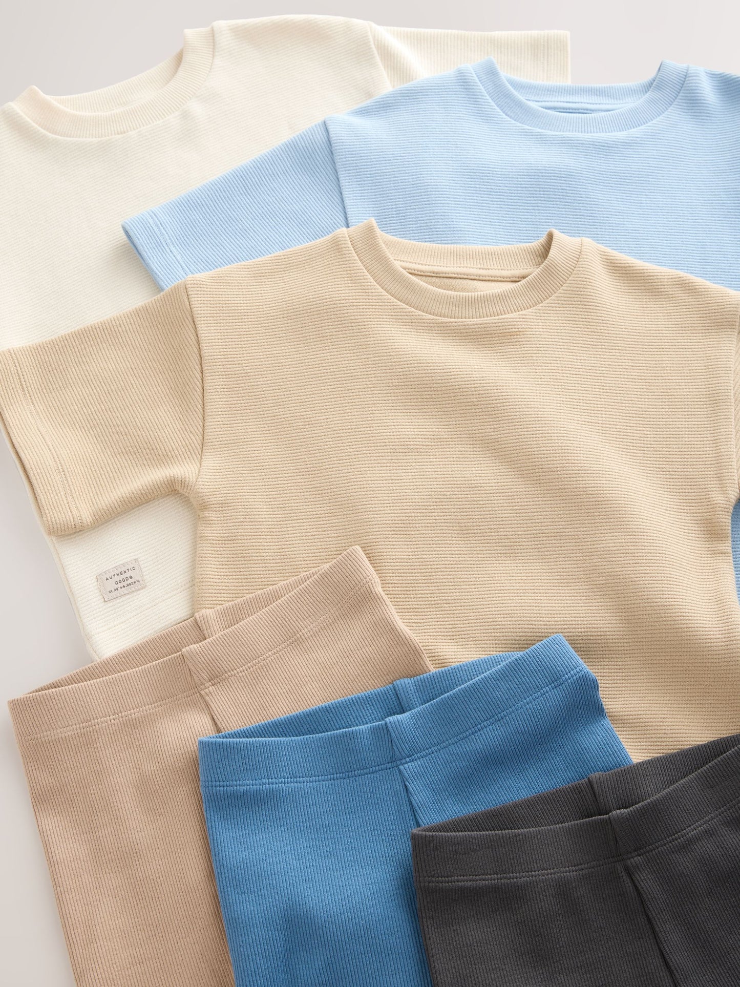 Multi Neutral Short Sleeve Textured T-Shirts & Cycling Shorts 3 Pack (3mths-7yrs) image 4