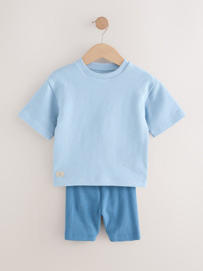 Multi Neutral Short Sleeve Textured T-Shirts & Cycling Shorts 3 Pack (3mths-7yrs) image 6
