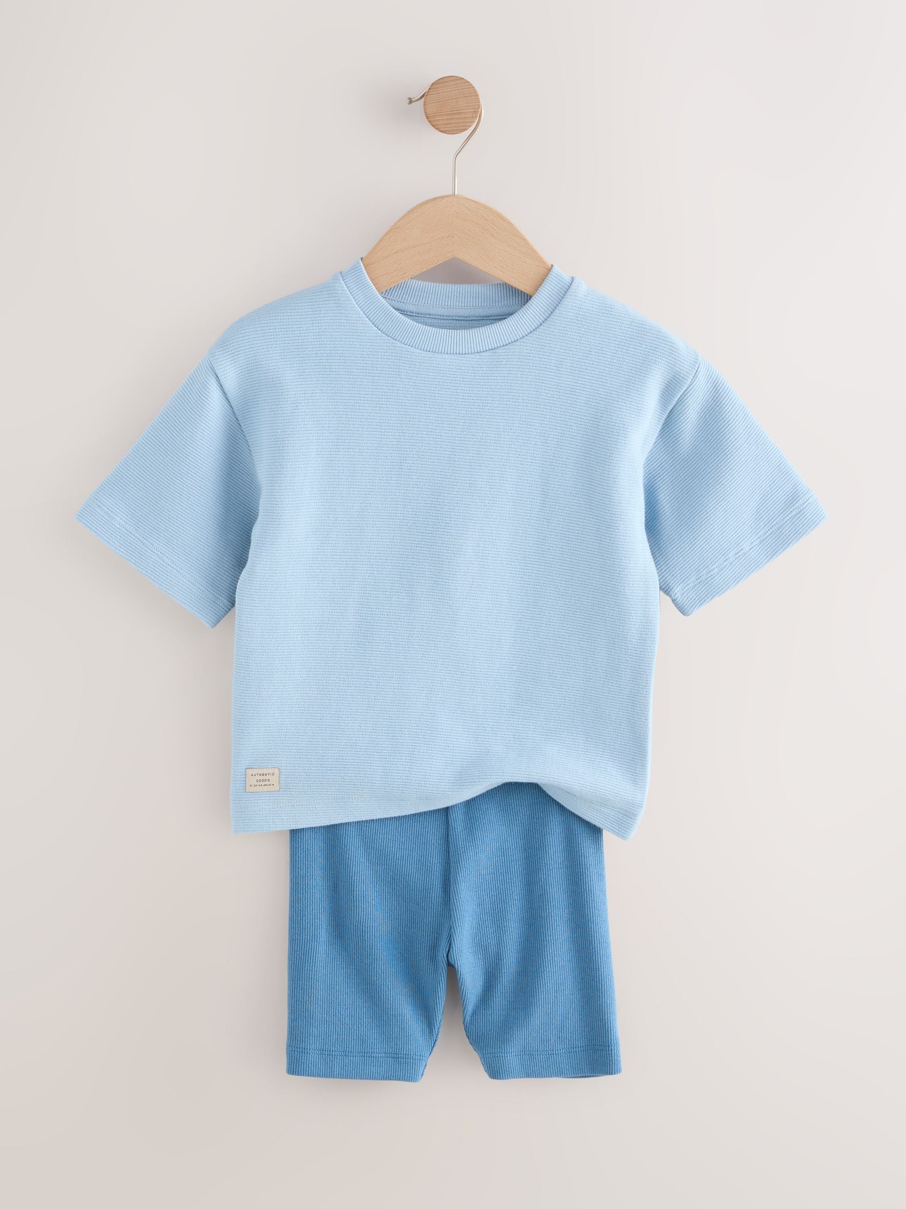 Multi Neutral Short Sleeve Textured T-Shirts & Cycling Shorts 3 Pack (3mths-7yrs) image 7