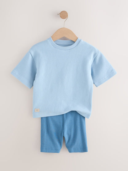 Multi Neutral Short Sleeve Textured T-Shirts & Cycling Shorts 3 Pack (3mths-7yrs) image 7