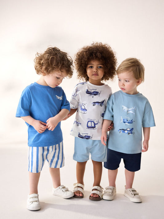 Blue Transport Short Sleeve T-Shirts & Shorts Set 3 Pack (3mths-7yrs) image 1