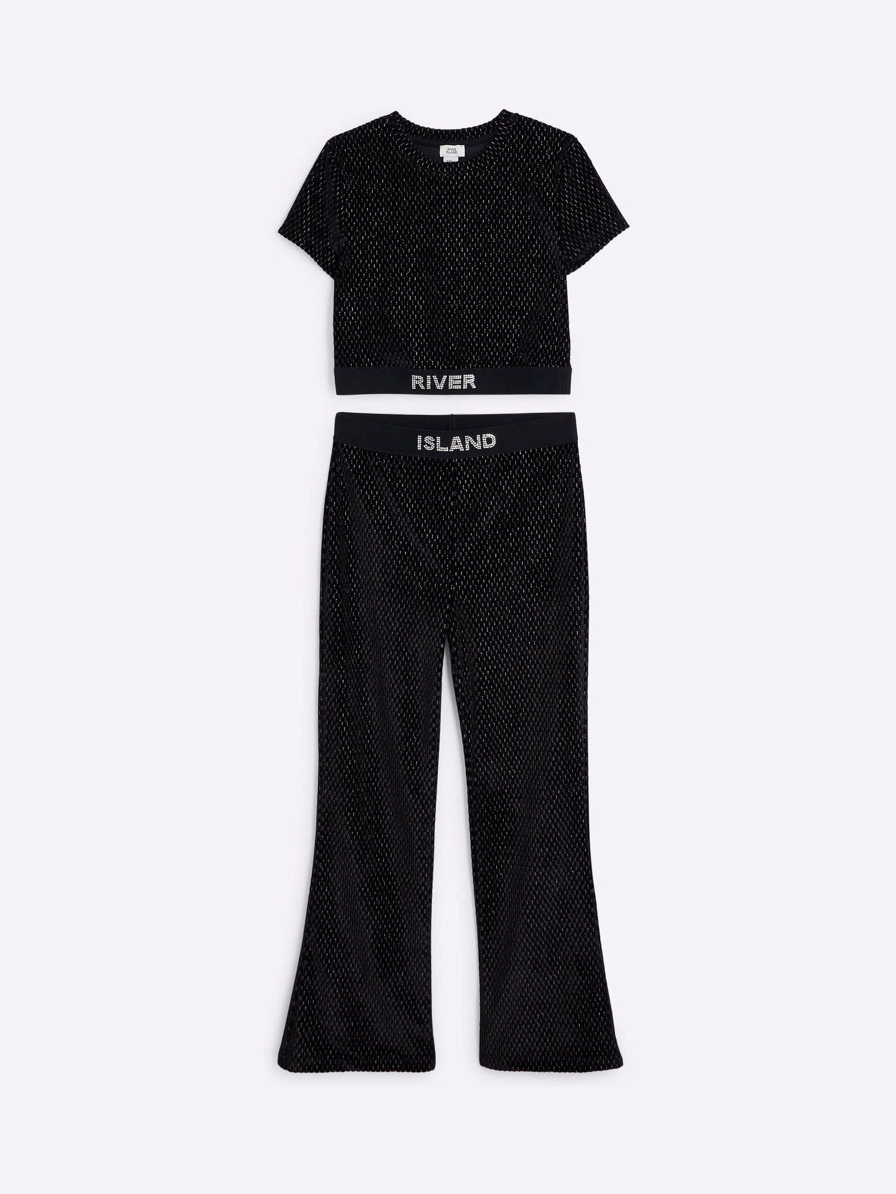 Dsiney Kidz - River Island Black Velvet Cotton Kickflare Set image 3