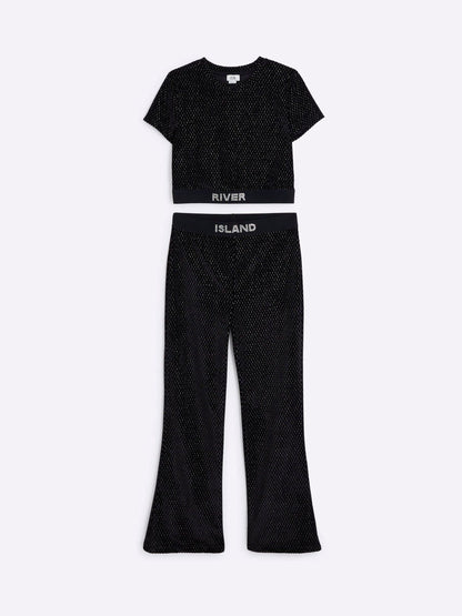 Dsiney Kidz - River Island Black Velvet Cotton Kickflare Set image 3