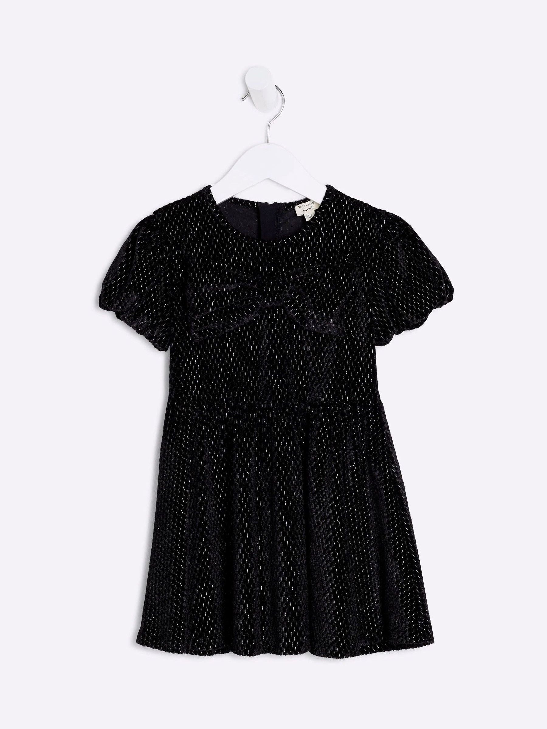 River Island Black Velvet Bow Cotton Dress image 1