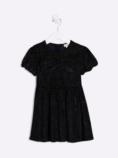 River Island Black Velvet Bow Cotton Dress image 1