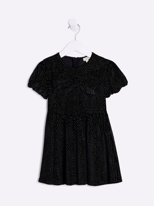 River Island Black Velvet Bow Cotton Dress image 1