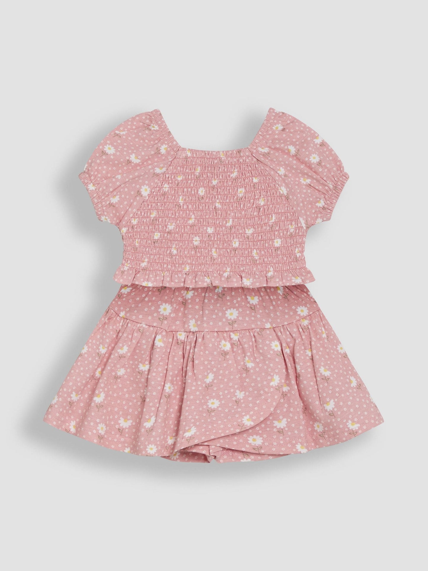 Dsiney Kidz - JoJo Maman Bébé Pink Daisy Smocked 100% Cotton T-Shirt & Skort Set 2 Piece image 1
