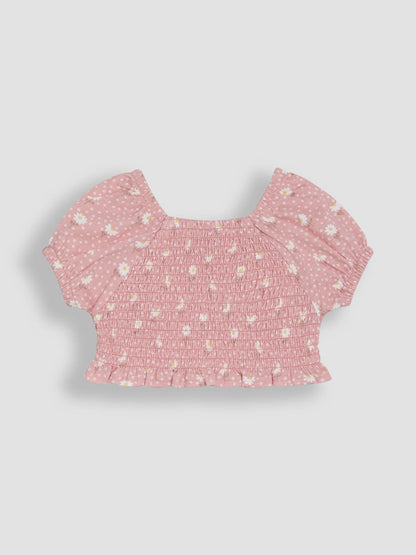 Dsiney Kidz - JoJo Maman Bébé Pink Daisy Smocked 100% Cotton T-Shirt & Skort Set 2 Piece image 2
