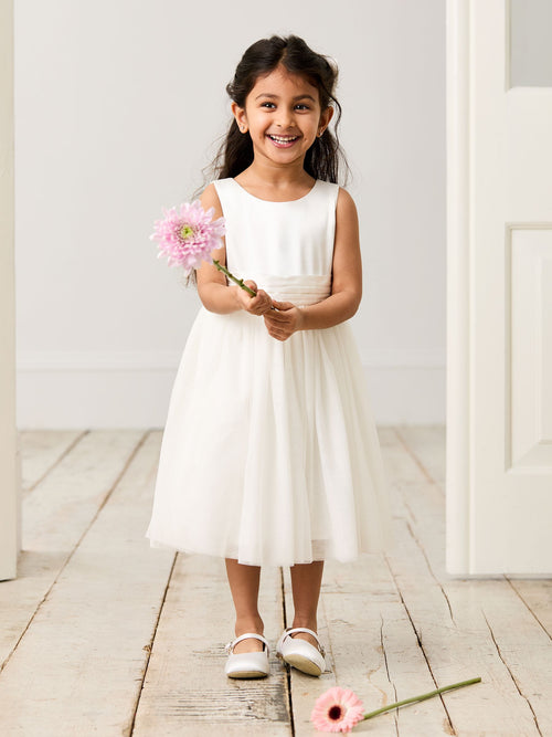 JoJo Maman Bébé Cream Girl Satin Flower Dress With Satin Sash - image 1