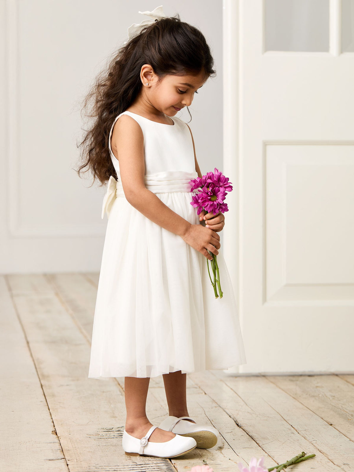 JoJo Maman Bébé Cream Girl Satin Flower Dress With Satin Sash - image 2