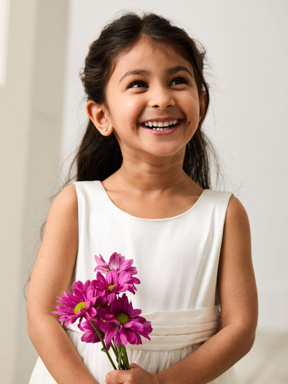 JoJo Maman Bébé Cream Girl Satin Flower Dress With Satin Sash - image 3