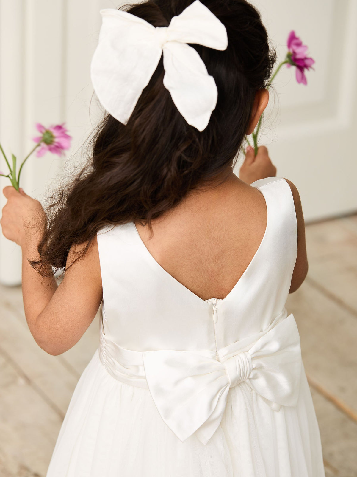 JoJo Maman Bébé Cream Girl Satin Flower Dress With Satin Sash - image 4