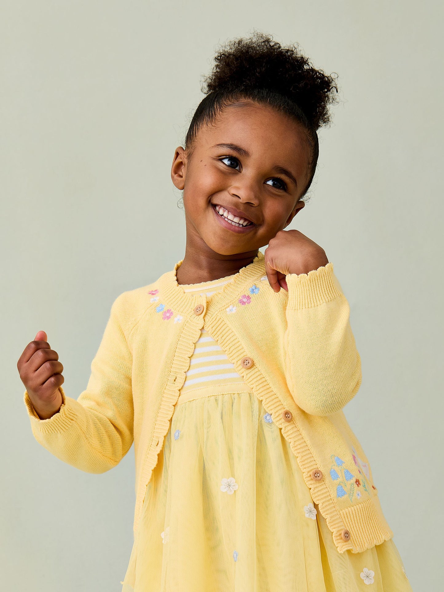 Dsiney Kidz - JoJo Maman Bébé Yellow Duck Embroidered Appliqué Character Cardigan image 1