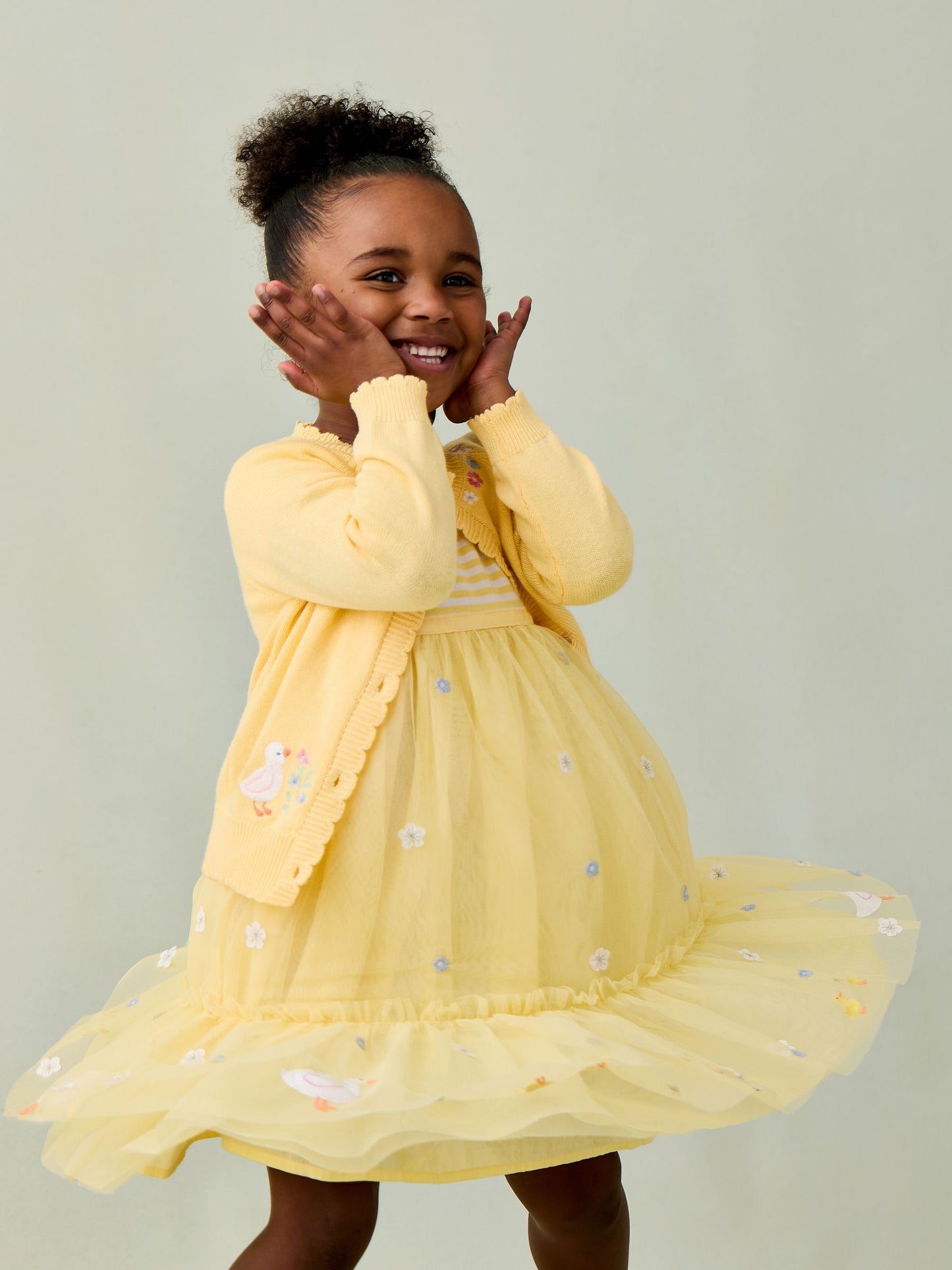 Dsiney Kidz - JoJo Maman Bébé Yellow Duck Embroidered Appliqué Character Cardigan image 2