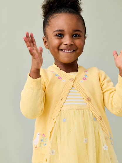 Dsiney Kidz - JoJo Maman Bébé Yellow Duck Embroidered Appliqué Character Cardigan image 4