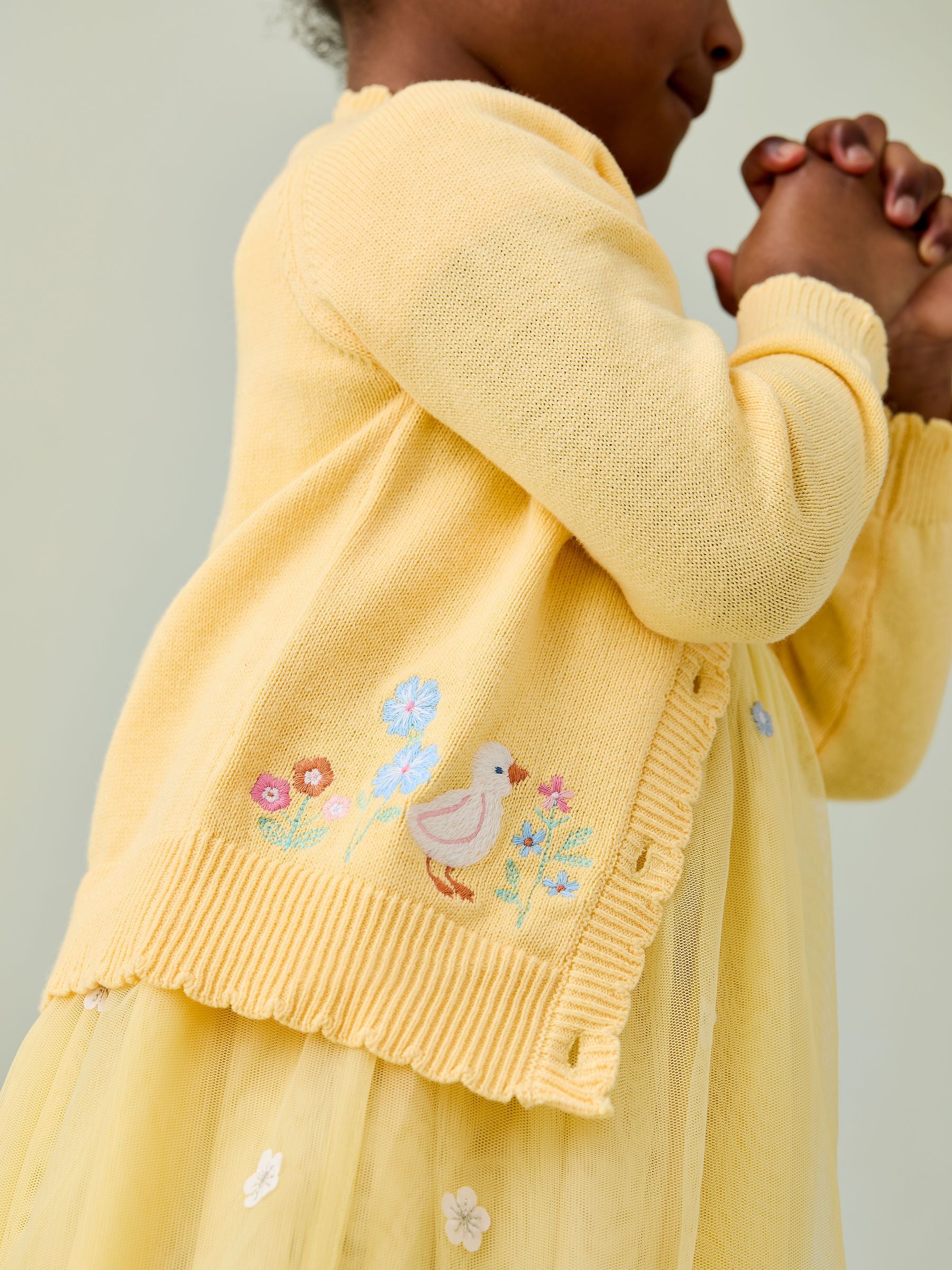 Dsiney Kidz - JoJo Maman Bébé Yellow Duck Embroidered Appliqué Character Cardigan image 5