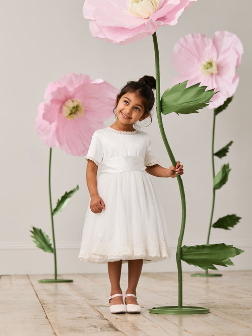 Dsiney Kidz - JoJo Maman Bébé Cream Embroidered Lace Flower Girl Dress With Satin Sash image 1