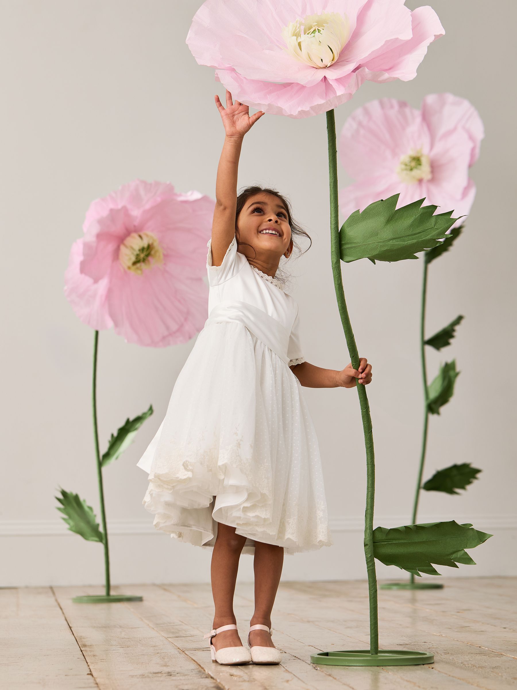 JoJo Maman Bébé Cream Embroidered Lace Flower Girl Dress With Satin Sash image 2