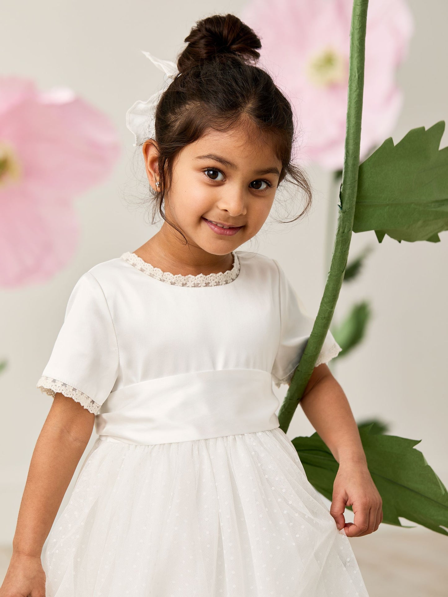 JoJo Maman Bébé Cream Embroidered Lace Flower Girl Dress With Satin Sash image 3