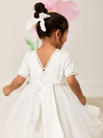 JoJo Maman Bébé Cream Embroidered Lace Flower Girl Dress With Satin Sash image 5
