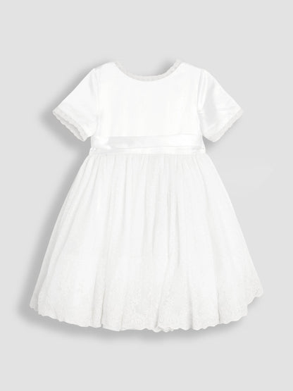 JoJo Maman Bébé Cream Embroidered Lace Flower Girl Dress With Satin Sash image 6