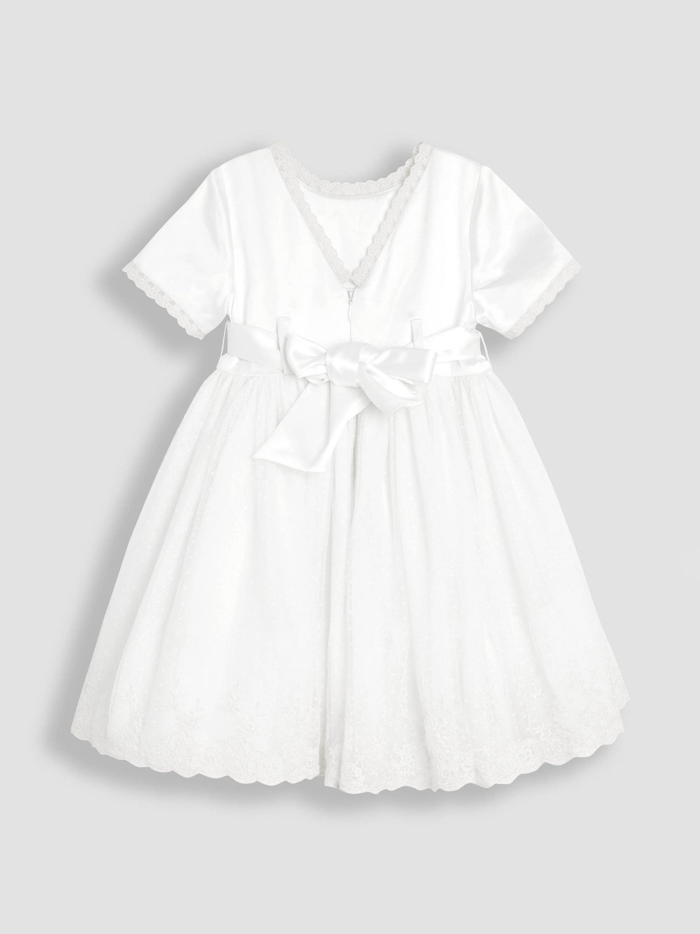 JoJo Maman Bébé Cream Embroidered Lace Flower Girl Dress With Satin Sash image 8