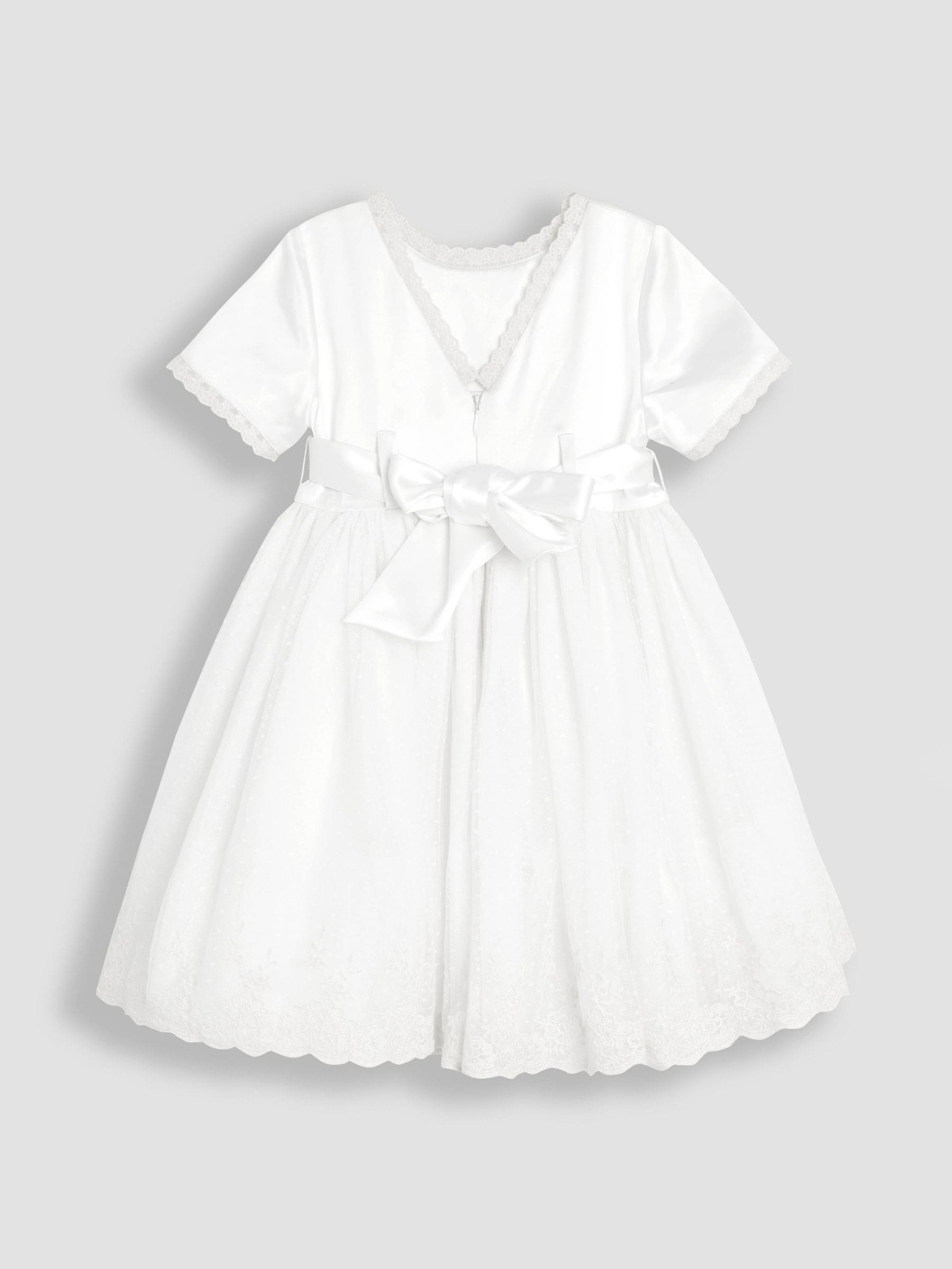 JoJo Maman Bébé Cream Embroidered Lace Flower Girl Dress With Satin Sash image 8