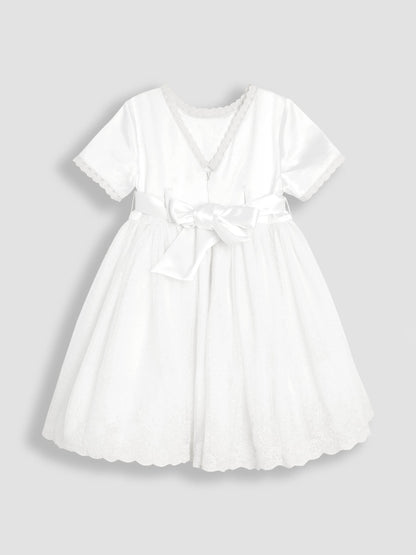JoJo Maman Bébé Cream Embroidered Lace Flower Girl Dress With Satin Sash image 8